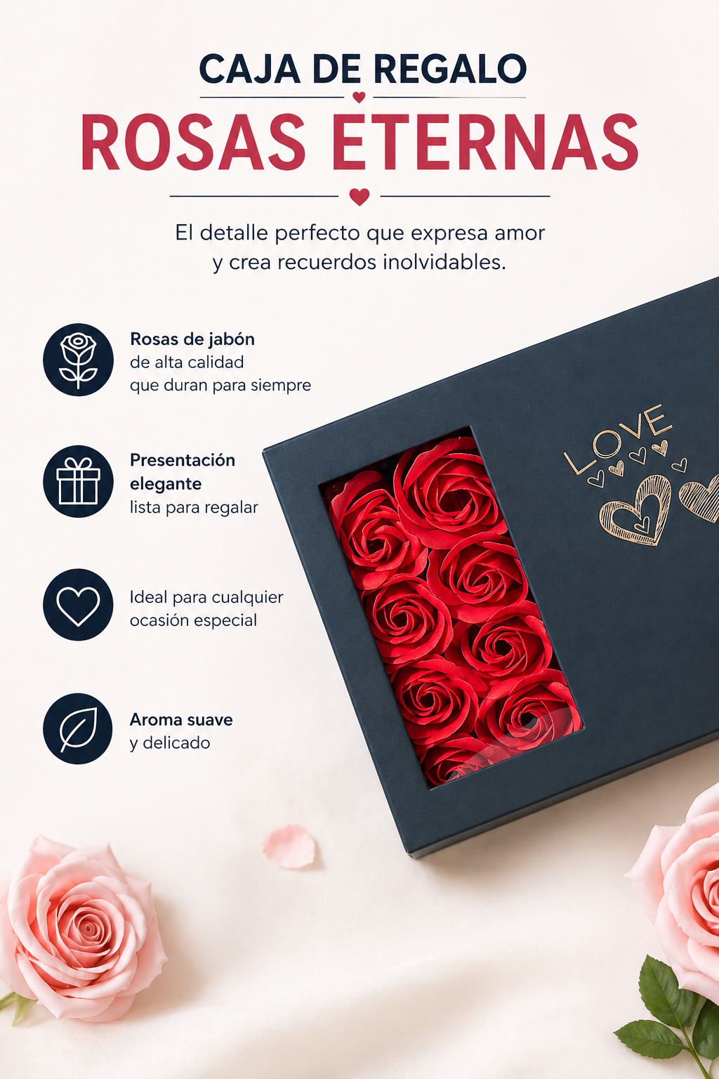 Caja de Rosas con Collar Sorpresa para Mamá
