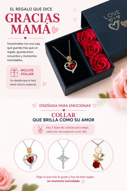 Caja de Rosas con Collar Sorpresa para Mamá
