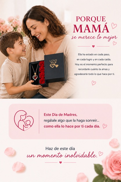Caja de Rosas con Collar Sorpresa para Mamá