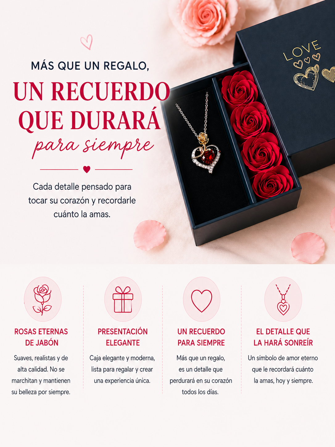 Caja de Rosas con Collar Sorpresa para Mamá