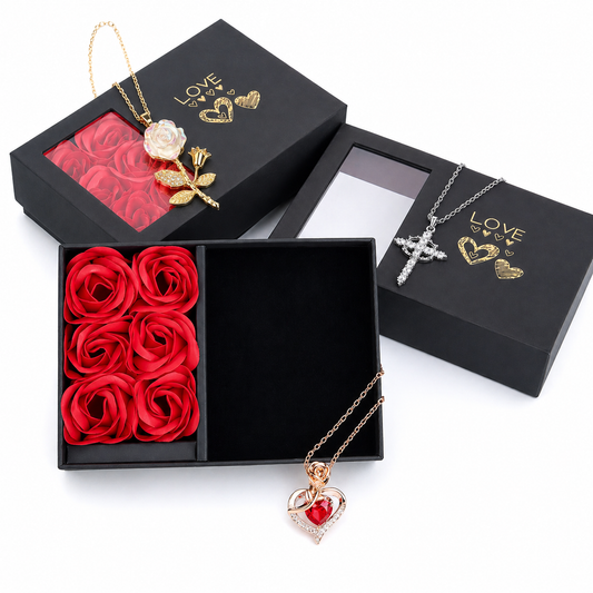 Caja de Rosas con Collar Sorpresa para Mamá